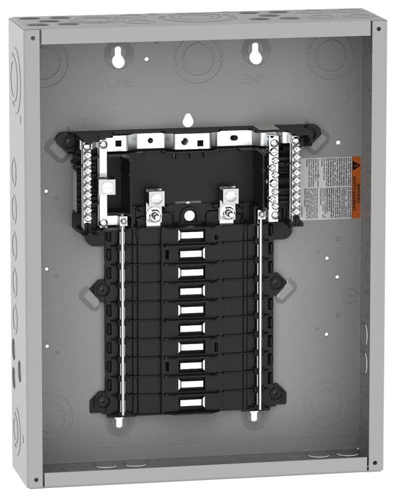 Schneider Electric QO120L125G Square D by Schneider Electric QO120L125G is a load center designed for single-phase (1PH-3W) networks, with a rated voltage of 120Vac/240Vac and a rated current of 125A. It features a QOM1 frame size and offers 20 spaces for single pole circuits. The connection type is lugs, accommodating cross-sections from 6AWG to 2/0AWG for aluminum lugs and 6AWG to 1AWG for copper lugs. The load center is housed in a welded sheet steel enclosure with a NEMA 1 degree of protection and includes a tin-plated copper busbar. It has a short circuit breaking rating of 65kA and dimensions of H455mm x W362mm (H17.91" x W14.25"). Schneider Electric QO120L125G Square D by Schneider Electric QO120L125G is a load center designed for single-phase (1PH-3W) networks, with a rated voltage of 120Vac/240Vac and a rated current of 125A. It features a QOM1 frame size and offers 20 spaces for single pole circuits. The connection type is lugs, accommodating cross-sections from 6AWG to 2/0AWG for aluminum lugs and 6AWG to 1AWG for copper lugs. The load center is housed in a welded sheet steel enclosure with a NEMA 1 degree of protection and includes a tin-plated copper busbar. It has a short circuit breaking rating of 65kA and dimensions of H455mm x W362mm (H17.91" x W14.25").