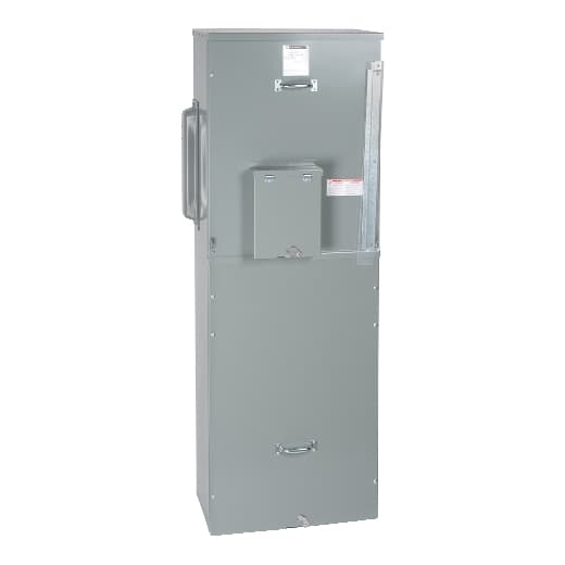 Schneider Electric EZM11200GCBUMS Square D by Schneider Electric EZM11200GCBUMS is a meter center main unit designed for wall mounting. It features a steel enclosure and aluminium busbar, ensuring compatibility with indoor and rainproof environments as indicated by its NEMA 3R protection degree. The dimensions of this unit are H1659mm x W602mm x D346mm (H65.31" x W23.7" x D13.62"). It operates at a rated voltage of 120Vac/240Vac and supports a single-phase (1PH-3W) network. The EZM11200GCBUMS is pre-equipped with an incoming breaker and an Energy Reduction Maintenance Switch (ERMS), facilitating its main function as an indoor/rainproof metering center main unit. It has a rated current of 1200A for both the main and busbar. For connections, it accommodates 1 x 6AWG to 300kcmil aluminium/copper lugs for ground and 4 x 3/0AWG to 500kcmil aluminium/copper lugs for phase and neutral. Schneider Electric EZM11200GCBUMS Square D by Schneider Electric EZM11200GCBUMS is a meter center main unit designed for wall mounting. It features a steel enclosure and aluminium busbar, ensuring compatibility with indoor and rainproof environments as indicated by its NEMA 3R protection degree. The dimensions of this unit are H1659mm x W602mm x D346mm (H65.31" x W23.7" x D13.62"). It operates at a rated voltage of 120Vac/240Vac and supports a single-phase (1PH-3W) network. The EZM11200GCBUMS is pre-equipped with an incoming breaker and an Energy Reduction Maintenance Switch (ERMS), facilitating its main function as an indoor/rainproof metering center main unit. It has a rated current of 1200A for both the main and busbar. For connections, it accommodates 1 x 6AWG to 300kcmil aluminium/copper lugs for ground and 4 x 3/0AWG to 500kcmil aluminium/copper lugs for phase and neutral.