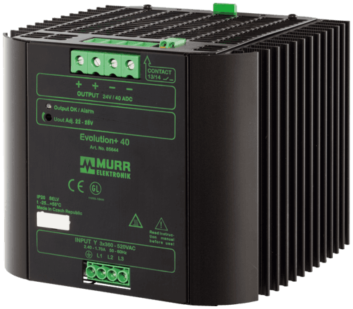 Murr Elektronik 85644 85644 Murrelektronik - EVOLUTION+ POWER SUPPLY 3-PHASE, IN: 360-520VAC OUT: 22-28V/40ADC, Extra-power - for 4 seconds 50% additional power, Alarm Contact and varnished PCB Murr Elektronik 85644 85644 Murrelektronik - EVOLUTION+ POWER SUPPLY 3-PHASE, IN: 360-520VAC OUT: 22-28V/40ADC, Extra-power - for 4 seconds 50% additional power, Alarm Contact and varnished PCB