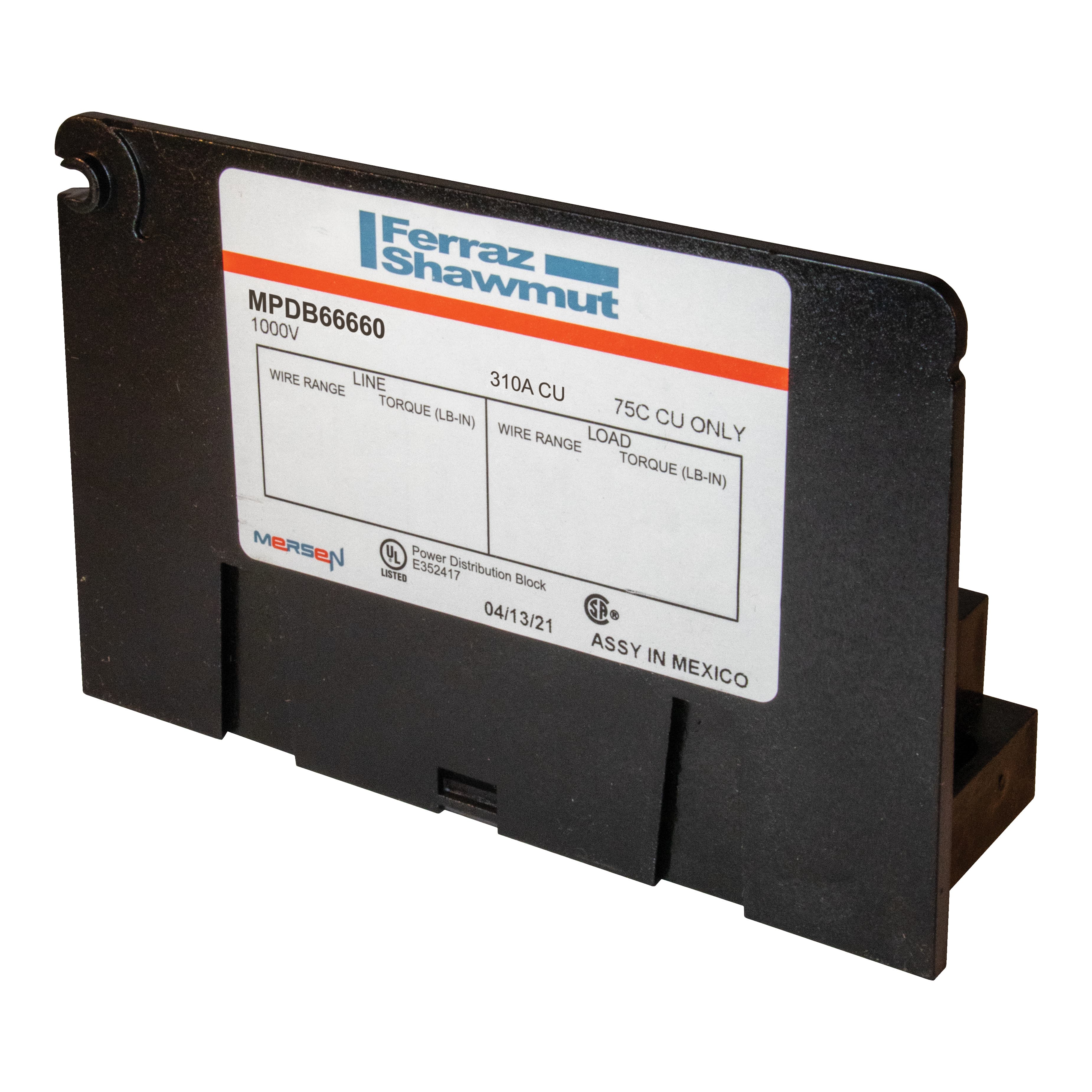 Mersen MPDB66660 MPDB66660 Mersen Open-Style PDB UL 1953 1000V Tin-plated Copper - 310A Adder 1 - 6 openings; 350-#6 --- #2-#14 Box to Box Mersen MPDB66660 MPDB66660 Mersen Open-Style PDB UL 1953 1000V Tin-plated Copper - 310A Adder 1 - 6 openings; 350-#6 --- #2-#14 Box to Box