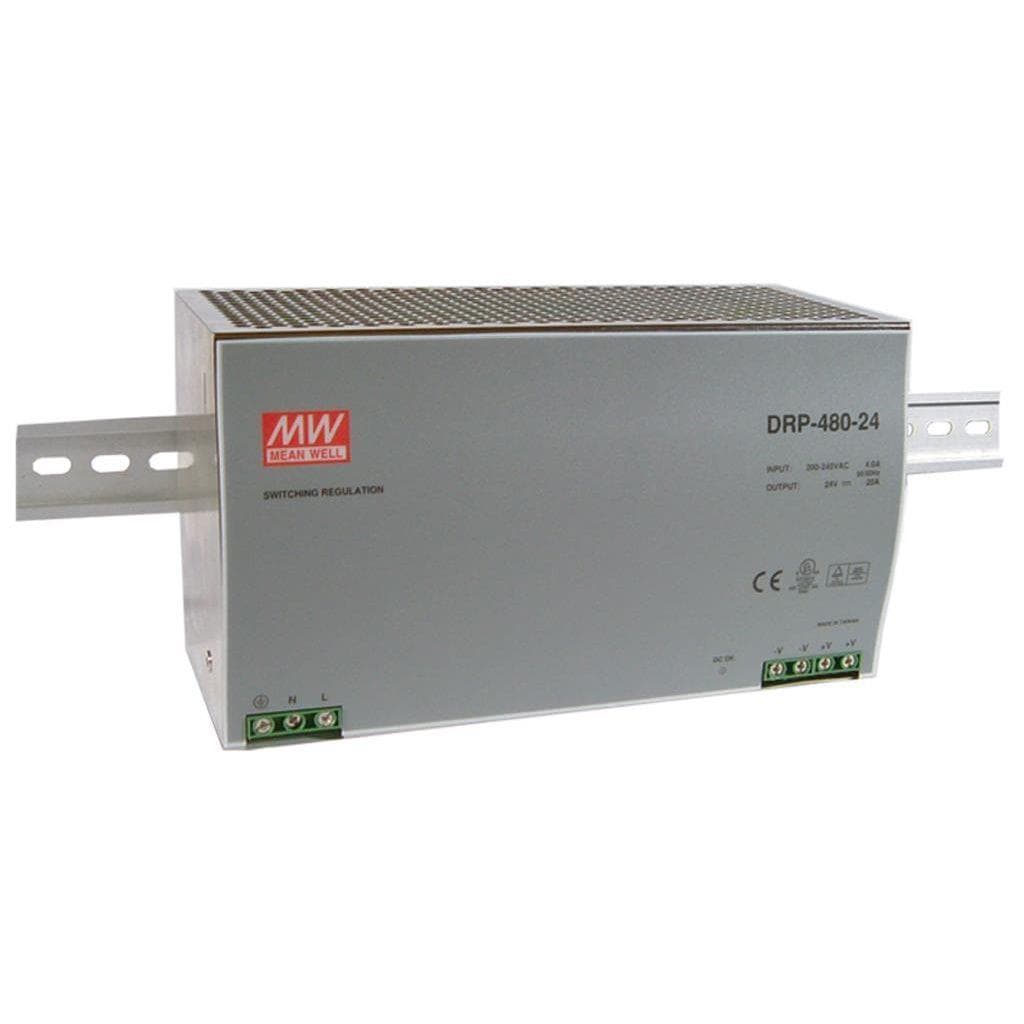MEAN WELL DRP-480-24 AC-DC Industrial DIN rail power supply; Output 24Vdc at 20A; metal case; DRP-480-24 is succeeded by NDR-480-24. MEAN WELL DRP-480-24 AC-DC Industrial DIN rail power supply; Output 24Vdc at 20A; metal case; DRP-480-24 is succeeded by NDR-480-24.