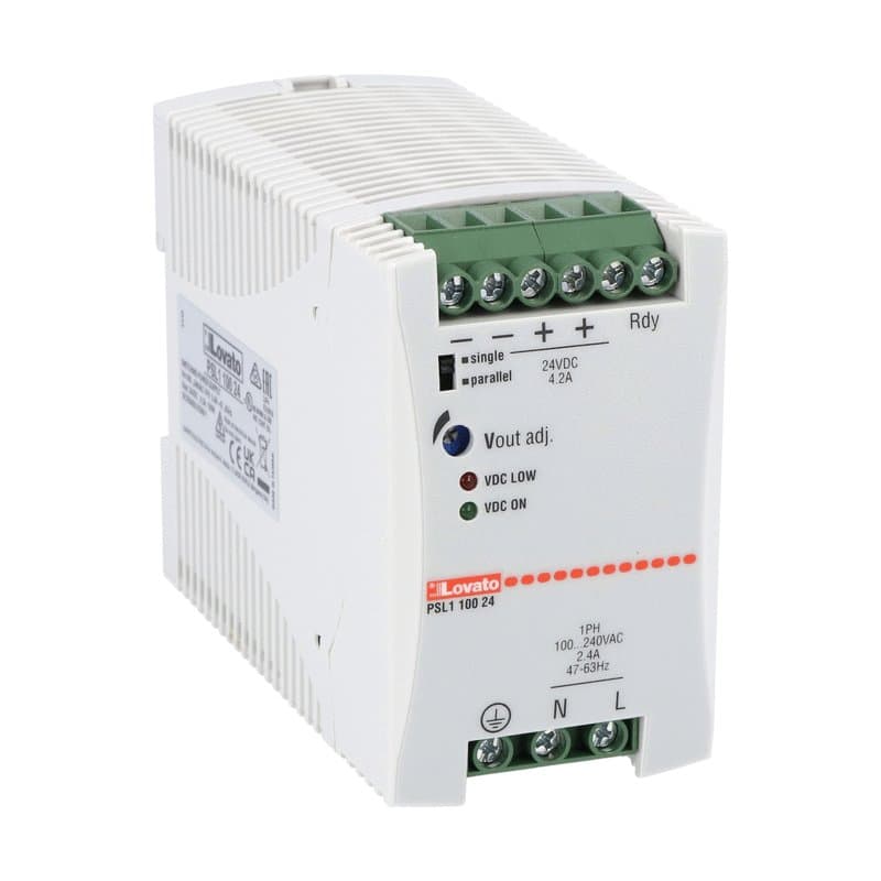 Lovato Electric PSL110024 PSL110024 Lovato - DIN rail switching power supply, single-phase. 24VDC, 4.2A/100W Lovato Electric PSL110024 PSL110024 Lovato - DIN rail switching power supply, single-phase. 24VDC, 4.2A/100W