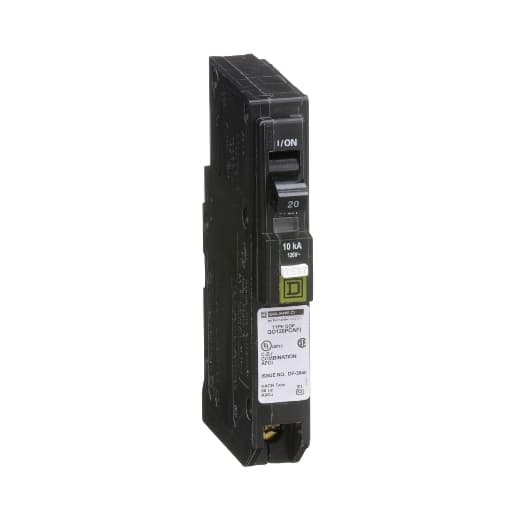 Schneider Electric QO120PCAFI Square D by Schneider Electric QO120PCAFI is a Combination Arc Fault Detection Circuit Breaker (CAFI) that also functions as a Plug-on Neutral (PoN) Combo and Miniature Circuit Breaker (MCB). It features a plug-in mounting mode and a plug-in connection type, designed for a rated current of 20A and a rated voltage of 120V AC. This circuit breaker accommodates a wire cross-section of 14-8AWG for one copper cable and is equipped with one pole. It has a short circuit breaking rating of 10kA at 120Vac and utilizes press plate type terminals for connections. Schneider Electric QO120PCAFI Square D by Schneider Electric QO120PCAFI is a Combination Arc Fault Detection Circuit Breaker (CAFI) that also functions as a Plug-on Neutral (PoN) Combo and Miniature Circuit Breaker (MCB). It features a plug-in mounting mode and a plug-in connection type, designed for a rated current of 20A and a rated voltage of 120V AC. This circuit breaker accommodates a wire cross-section of 14-8AWG for one copper cable and is equipped with one pole. It has a short circuit breaking rating of 10kA at 120Vac and utilizes press plate type terminals for connections.
