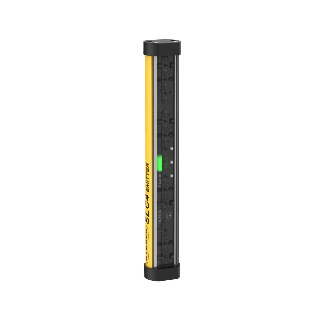 Banner SLC4E24-160P4 Banner Engineering SLC4E24-160P4 is a safety light curtain designed for hand detection with a protective height of 160mm and a resolution of 24mm. It features a polycarbonate housing and end cap in yellow, ensuring visibility. This part is pre-wired with a 300mm pigtail that terminates with a 4-pin Euro-style M12 connector for easy installation. It operates on a 24Vdc supply voltage and can function within an ambient air temperature range of -20 to +55°C. The SLC4E24-160P4 offers a degree of protection rated at IP65, making it suitable for various industrial environments. It has a net width of 27mm, a height of 174mm, and a depth of 23mm. The light curtain emits infrared light with a wavelength of 860nm and has a sensing distance ranging from 10cm to 2m. It is equipped with 2 digital outputs (24Vdc; 300mA; sourcing; redundant OSSD solid-state outputs) and features a 24mm beam spacing/pitch. Banner SLC4E24-160P4 Banner Engineering SLC4E24-160P4 is a safety light curtain designed for hand detection with a protective height of 160mm and a resolution of 24mm. It features a polycarbonate housing and end cap in yellow, ensuring visibility. This part is pre-wired with a 300mm pigtail that terminates with a 4-pin Euro-style M12 connector for easy installation. It operates on a 24Vdc supply voltage and can function within an ambient air temperature range of -20 to +55°C. The SLC4E24-160P4 offers a degree of protection rated at IP65, making it suitable for various industrial environments. It has a net width of 27mm, a height of 174mm, and a depth of 23mm. The light curtain emits infrared light with a wavelength of 860nm and has a sensing distance ranging from 10cm to 2m. It is equipped with 2 digital outputs (24Vdc; 300mA; sourcing; redundant OSSD solid-state outputs) and features a 24mm beam spacing/pitch.