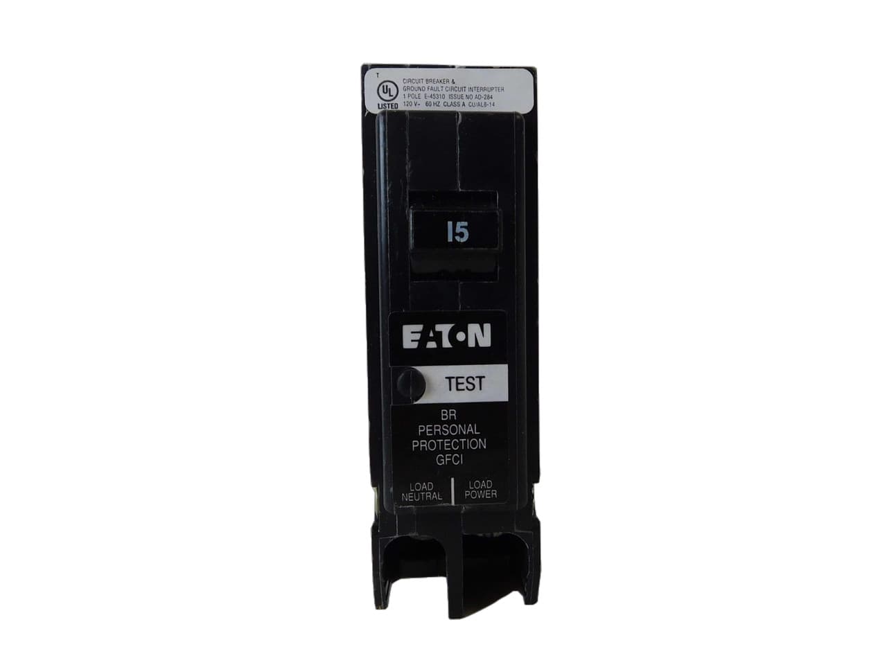 Eaton BRP115GF BRP115GF Eaton - Eaton BR GFCI circuit breaker, Plug-in ground fault circuit breaker, 15 A, 10 kAIC, Single-pole, 120/240 V, BRP, Trip-to-center, Plug-on, #14-8 AWG, Ground fault circuit interrupter, GFI, 5 mA Eaton BRP115GF BRP115GF Eaton - Eaton BR GFCI circuit breaker, Plug-in ground fault circuit breaker, 15 A, 10 kAIC, Single-pole, 120/240 V, BRP, Trip-to-center, Plug-on, #14-8 AWG, Ground fault circuit interrupter, GFI, 5 mA
