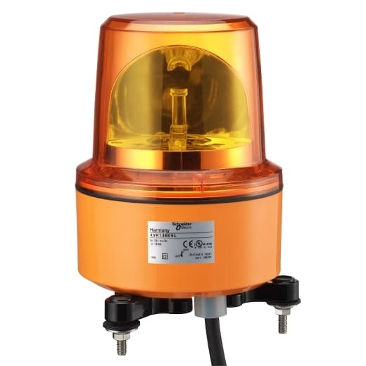Schneider Electric XVR13G05L Schneider Electric XVR13G05L is a revolving warning light, part of the XVR sub-range, designed with a squared-off dome shape. This rotating mirror beacon operates at a control and supply voltage of 120 Vac, featuring a diameter of 130 mm. It is equipped with an IP66 degree of protection, ensuring its suitability for environments requiring a high level of dust and water resistance. The light emitted by this device is orange. Schneider Electric XVR13G05L Schneider Electric XVR13G05L is a revolving warning light, part of the XVR sub-range, designed with a squared-off dome shape. This rotating mirror beacon operates at a control and supply voltage of 120 Vac, featuring a diameter of 130 mm. It is equipped with an IP66 degree of protection, ensuring its suitability for environments requiring a high level of dust and water resistance. The light emitted by this device is orange.