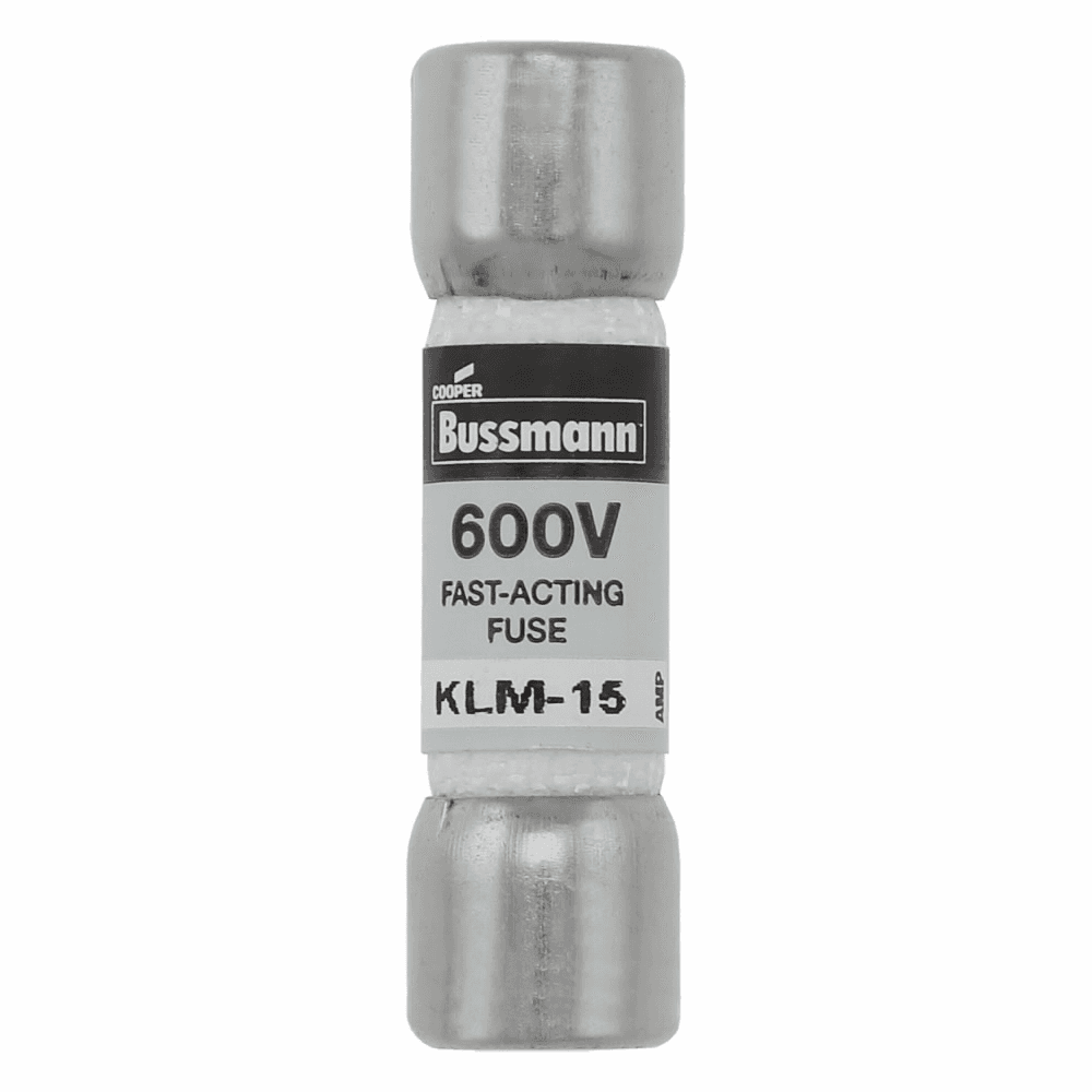 Cooper Bussmann KLM-15 KLM-15 Cooper Bussmann - Eaton Bussmann series KLM fuse, LIMITRON Fast-acting fuse, 15 A, Non-indicating, Ferrule end x ferrule end, 50 kAIC at 600 Vdc,100 kAIC at 600 V, Nickel-plated bronze endcap,Melamine tube, 600 V, 600 Vdc Cooper Bussmann KLM-15 KLM-15 Cooper Bussmann - Eaton Bussmann series KLM fuse, LIMITRON Fast-acting fuse, 15 A, Non-indicating, Ferrule end x ferrule end, 50 kAIC at 600 Vdc,100 kAIC at 600 V, Nickel-plated bronze endcap,Melamine tube, 600 V, 600 Vdc