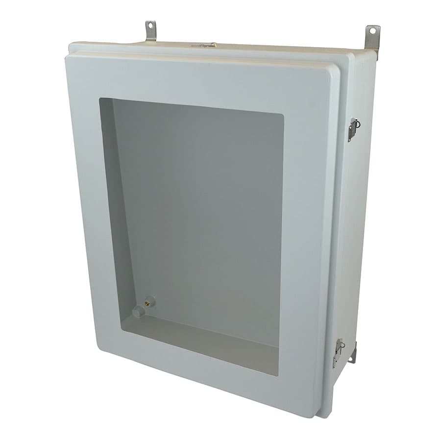 Allied Moulded Products AM30240RLW 30"x24"x10" Control Series fiberglass wall mount enclosure assembly with raised hinged window cover and stainless-steel snap latches Allied Moulded Products AM30240RLW 30"x24"x10" Control Series fiberglass wall mount enclosure assembly with raised hinged window cover and stainless-steel snap latches