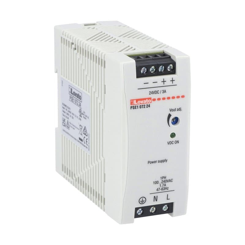 Lovato Electric PSE107224 PSE107224 Lovato - Compact DIN rail switching power supply, single-phase. 24VDC, 3A/72W Lovato Electric PSE107224 PSE107224 Lovato - Compact DIN rail switching power supply, single-phase. 24VDC, 3A/72W