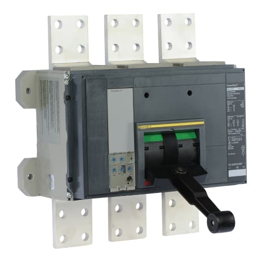Schneider Electric RJF36080U33A Square D by Schneider Electric RJF36080U33A is a Moulded Case Circuit Breaker (MCCB) within the PowerPact RJF sub-range, designed for busbar connections. This 3 Pole MCCB features protection functions including Long-time (L), Short-time with fixed time delay (S), and Instantaneous (I) protection. It has a rated current of 800A and operates at a rated voltage of 600V AC. The device is mounted using a mounting plate and has a trip current rating of 800 AT with a frame current rating of 3000 AF. Its short circuit breaking rating is specified as 100kA at 240Vac, 65kA at both 480Y/277Vac and 480Vac, and 25kA at both 600Y/347Vac and 600Vac. All three poles are protected, and it utilizes a Micrologic 5.0 (LSI) Electronic trip unit type. Schneider Electric RJF36080U33A Square D by Schneider Electric RJF36080U33A is a Moulded Case Circuit Breaker (MCCB) within the PowerPact RJF sub-range, designed for busbar connections. This 3 Pole MCCB features protection functions including Long-time (L), Short-time with fixed time delay (S), and Instantaneous (I) protection. It has a rated current of 800A and operates at a rated voltage of 600V AC. The device is mounted using a mounting plate and has a trip current rating of 800 AT with a frame current rating of 3000 AF. Its short circuit breaking rating is specified as 100kA at 240Vac, 65kA at both 480Y/277Vac and 480Vac, and 25kA at both 600Y/347Vac and 600Vac. All three poles are protected, and it utilizes a Micrologic 5.0 (LSI) Electronic trip unit type.