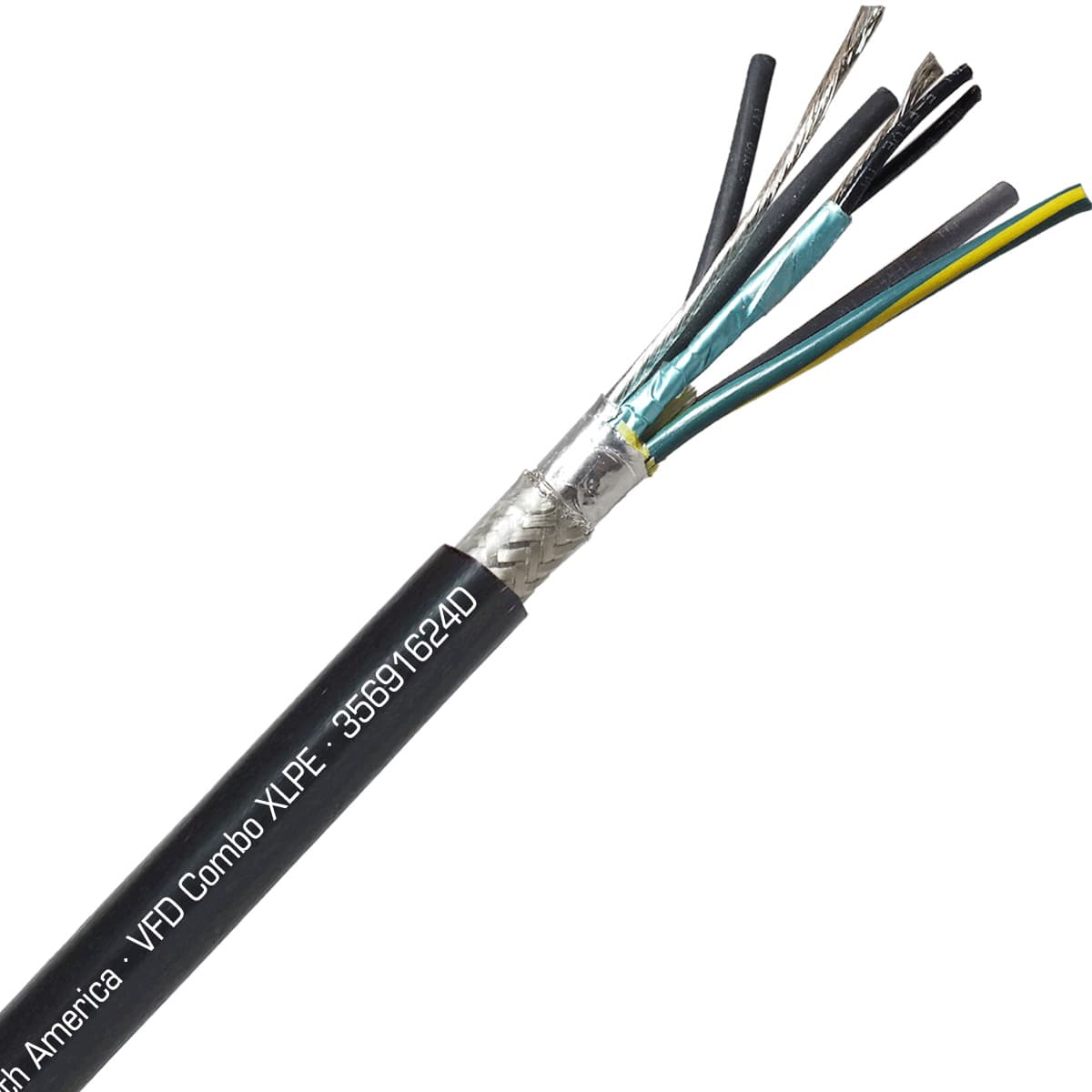 SAB 35691624D VFD Combo XLPE - 16 AWG/4c, oil resistant exposed run VFD cable with 16/1pr, UL, CSA, CE, RoHS SAB 35691624D VFD Combo XLPE - 16 AWG/4c, oil resistant exposed run VFD cable with 16/1pr, UL, CSA, CE, RoHS
