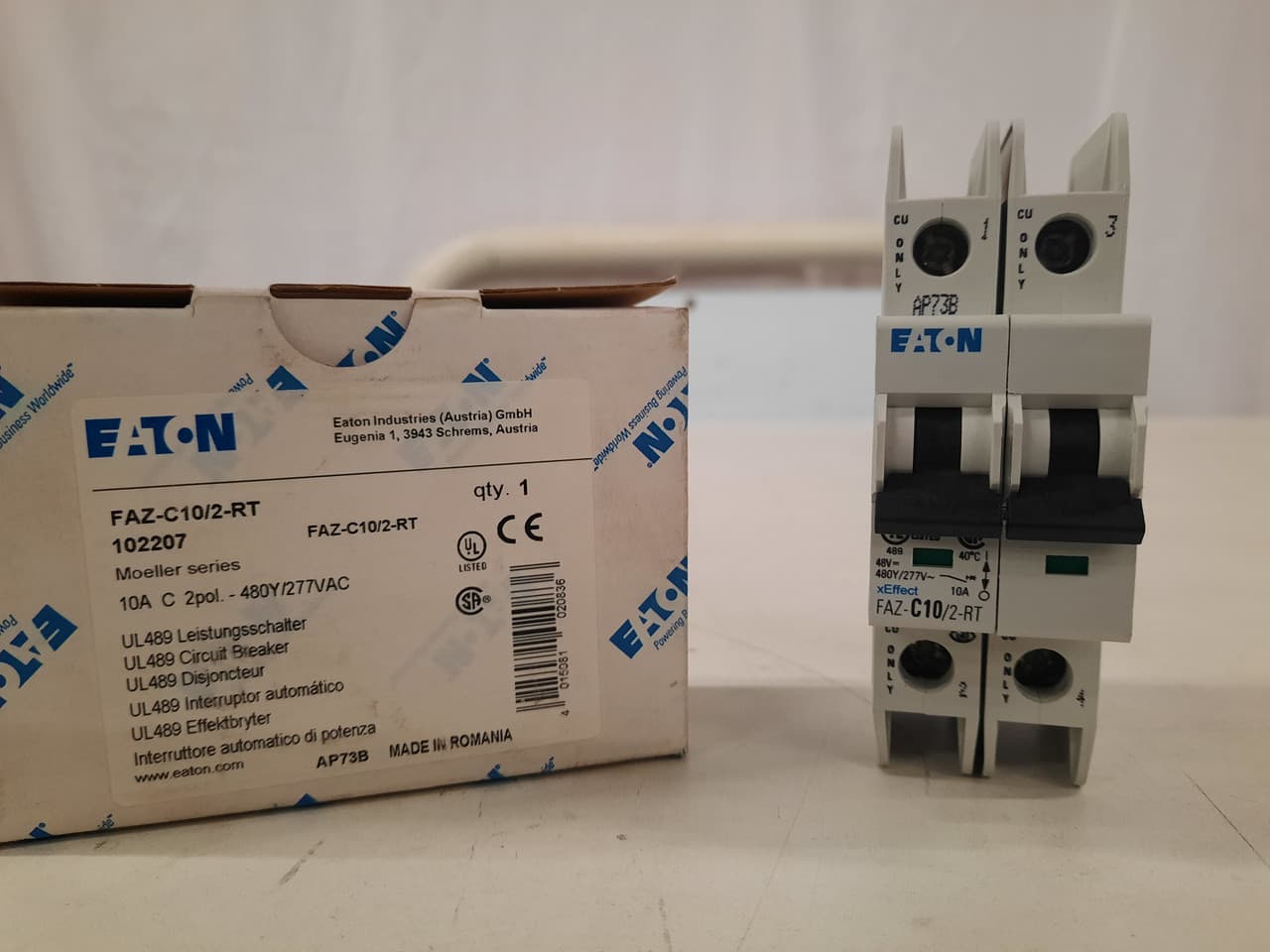 Eaton FAZ-C10/2-RT 277/480 VAC 50/60 Hz, 10 A, 2-Pole, 10/14 kA, 5 to 10 x Rated Current, Ring Tongue Terminal, DIN Rail Mount, Standard Packaging, C-Curve, Current Limiting, Thermal Magnetic Eaton FAZ-C10/2-RT 277/480 VAC 50/60 Hz, 10 A, 2-Pole, 10/14 kA, 5 to 10 x Rated Current, Ring Tongue Terminal, DIN Rail Mount, Standard Packaging, C-Curve, Current Limiting, Thermal Magnetic