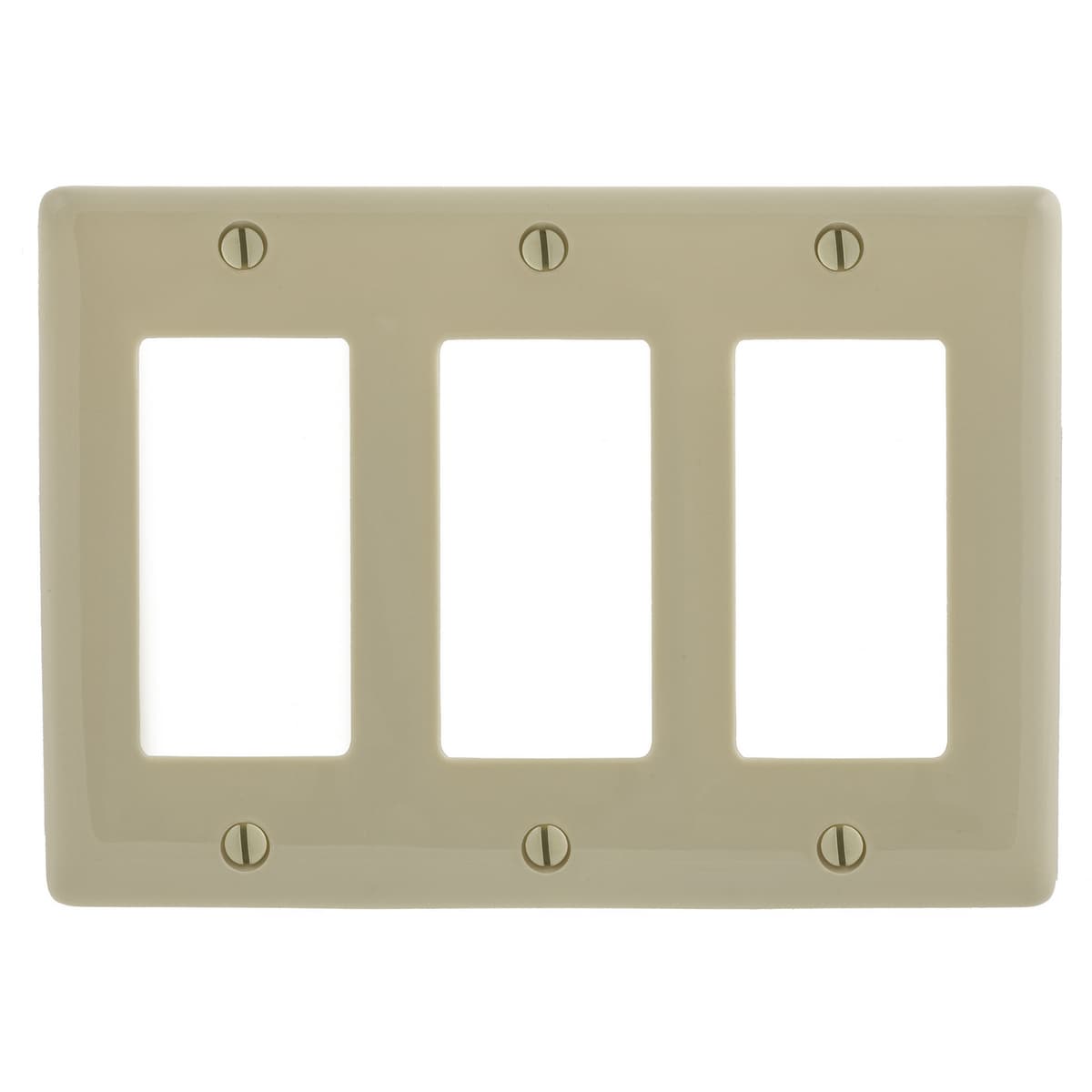Hubbell NP263I Wallplates and Box Covers, Wallplate, Nylon, 3-Gang, 3) Decorator, Ivory ; Reinforcement ribs for extra strength ; Captive screw feature holds mounting screw in place ; High-impact, self-extinguishing nylon material ; Standard Size is 1/8" larger to give Hubbell NP263I Wallplates and Box Covers, Wallplate, Nylon, 3-Gang, 3) Decorator, Ivory ; Reinforcement ribs for extra strength ; Captive screw feature holds mounting screw in place ; High-impact, self-extinguishing nylon material ; Standard Size is 1/8" larger to give