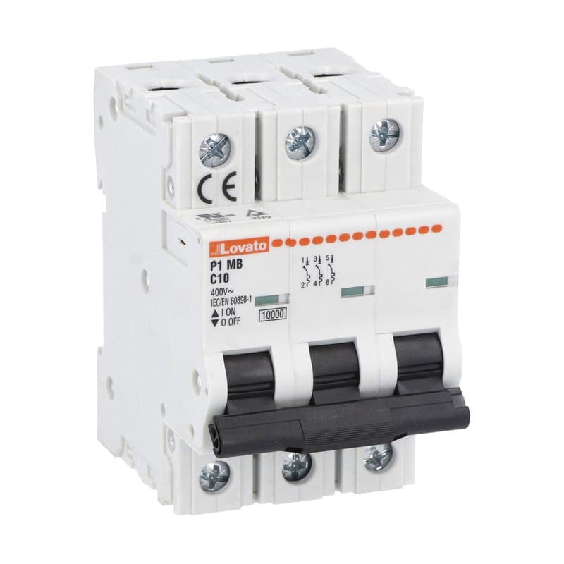 Lovato Electric P1MB3PC10 P1MB3PC10 Lovato - Miniature circuit breaker, 3P - 10kA. 3 modules, characteristic C, 10A Lovato Electric P1MB3PC10 P1MB3PC10 Lovato - Miniature circuit breaker, 3P - 10kA. 3 modules, characteristic C, 10A