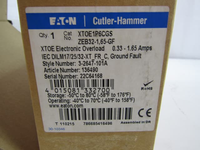 XTOE1P6CGS Part Image. Manufactured by Eaton.
