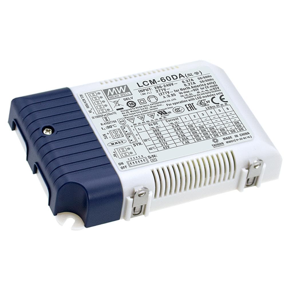 MEAN WELL LCM-60DA2 AC-DC Multi-Stage LED driver Constant Current (CC); Modular output 0.5A/0.6A/0.7A/0.9A/1.05A/1.4A; Dimming with DALI 2.0 & push; extra 12Vdc at 50mA MEAN WELL LCM-60DA2 AC-DC Multi-Stage LED driver Constant Current (CC); Modular output 0.5A/0.6A/0.7A/0.9A/1.05A/1.4A; Dimming with DALI 2.0 & push; extra 12Vdc at 50mA