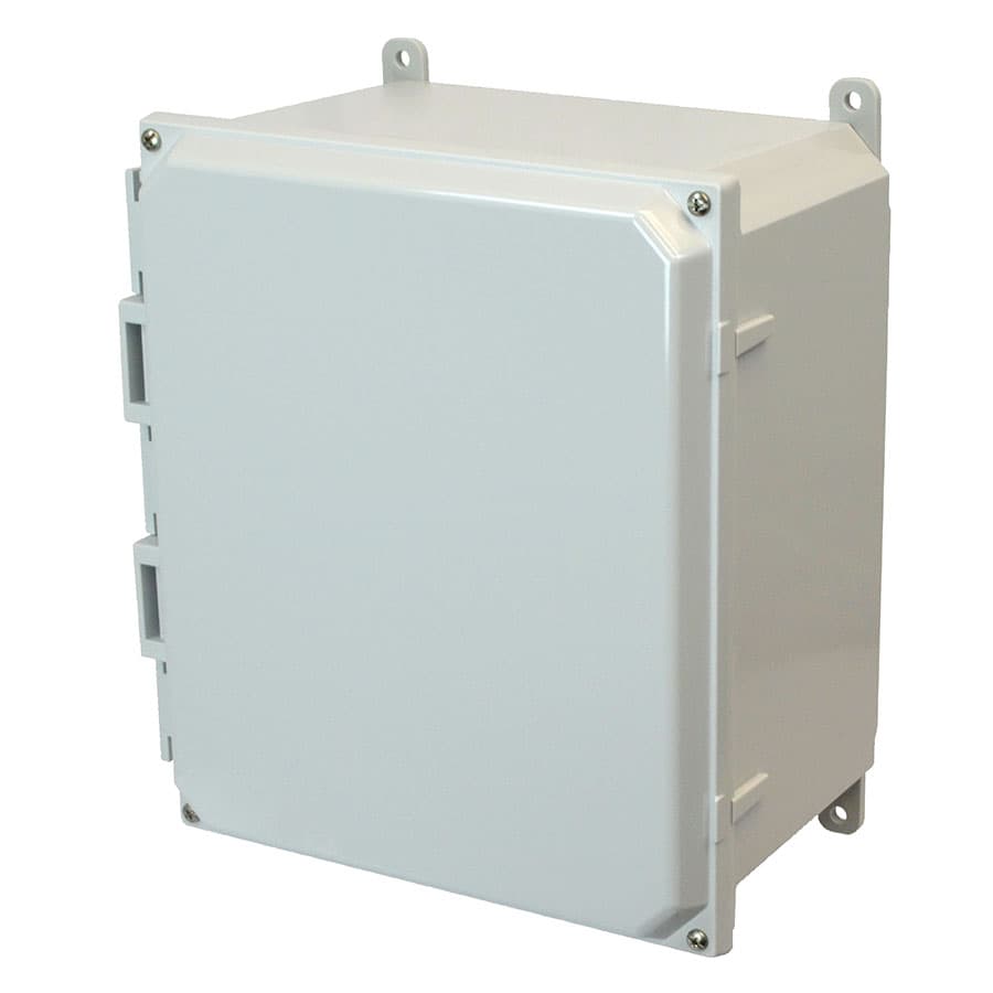 Allied Moulded Products AMP1426 14"x12"x6" POLYLINE® polycarbonate wall mount enclosure assembly with 4-screw lift-off cover Allied Moulded Products AMP1426 14"x12"x6" POLYLINE® polycarbonate wall mount enclosure assembly with 4-screw lift-off cover