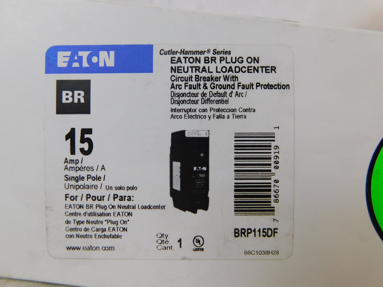 Eaton BRP115DF BRP115DF Eaton - Eaton BR arc fault / ground fault circuit breaker, BR dual, PON 1P, 15 A, 10KAIC, UL only Eaton BRP115DF BRP115DF Eaton - Eaton BR arc fault / ground fault circuit breaker, BR dual, PON 1P, 15 A, 10KAIC, UL only