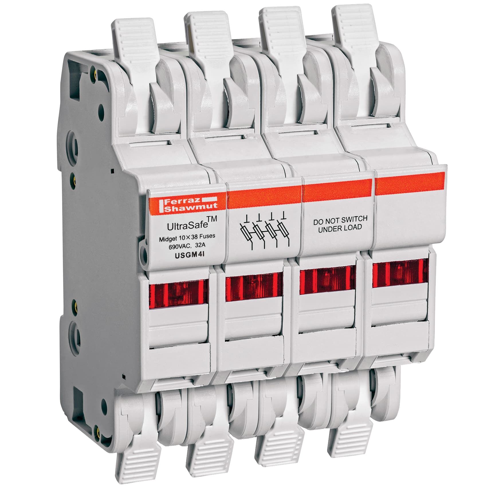 Mersen USGM4I USGM4I Mersen - Fuse Holder UltraSafe™ 600VAC 600VDC Midget 30A 4-Pole LED Cage Clamp IP65 Mersen USGM4I USGM4I Mersen - Fuse Holder UltraSafe™ 600VAC 600VDC Midget 30A 4-Pole LED Cage Clamp IP65