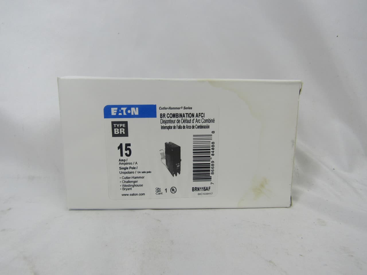 Eaton BRN115AF BRN115AF Eaton - Eaton BR AFCI circuit breaker, AFCI Circuit breaker, UL only, 15 A, 10 kAIC, Single-pole, 120 V, BR, Plug-on, #14-8 AWG Cu/Al, Type BR Loadcenters Eaton BRN115AF BRN115AF Eaton - Eaton BR AFCI circuit breaker, AFCI Circuit breaker, UL only, 15 A, 10 kAIC, Single-pole, 120 V, BR, Plug-on, #14-8 AWG Cu/Al, Type BR Loadcenters