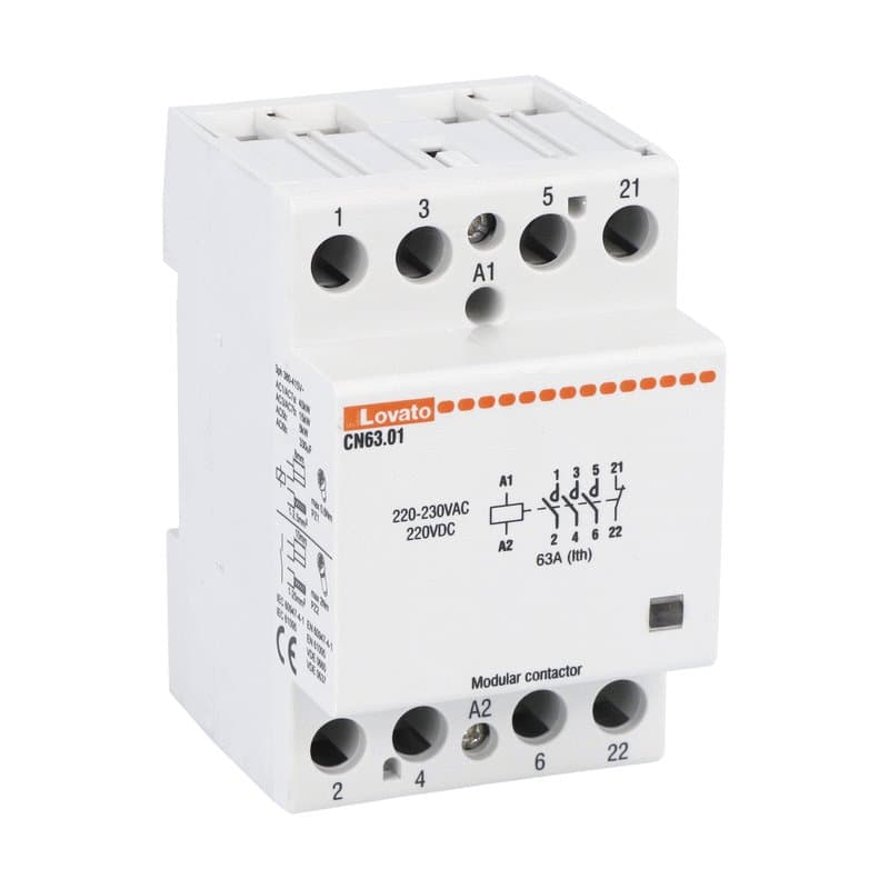 Lovato Electric CN6301220 CN6301220 Lovato - Modular contactor, three-pole or four-pole, 63A AC1, 220...230VAC (3NO+1NC) Lovato Electric CN6301220 CN6301220 Lovato - Modular contactor, three-pole or four-pole, 63A AC1, 220...230VAC (3NO+1NC)