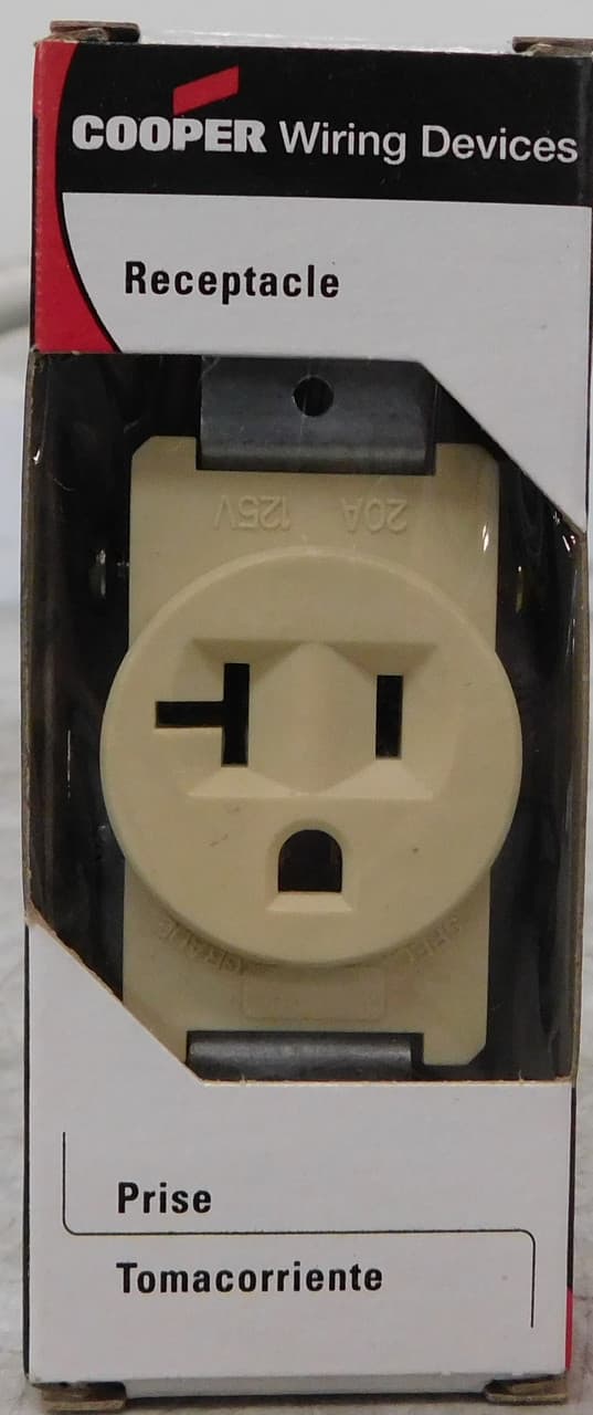 Eaton 1877V-BOX 1877V-BOX Eaton - Eaton commercial specification grade single receptacle, #14-10 AWG, 20A, Commercial, Flush, 125V, Side wire, Ivory, Brass, Nylon face, PVC bottom, 5-20R, Single, Screw, PVC, ED Box Eaton 1877V-BOX 1877V-BOX Eaton - Eaton commercial specification grade single receptacle, #14-10 AWG, 20A, Commercial, Flush, 125V, Side wire, Ivory, Brass, Nylon face, PVC bottom, 5-20R, Single, Screw, PVC, ED Box