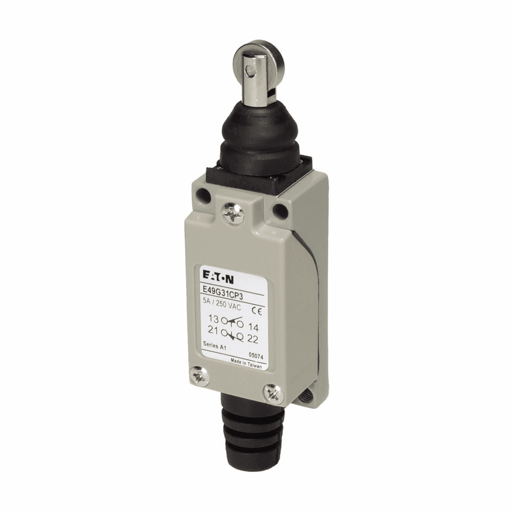Eaton E49G31CP3 E49G31CP3 Eaton - Eaton E49 mini metal limit switch, Top Push Roller, Head and Body: Zinc Alloy, Terminal Cover: ABS Plastic enclosure, 5A max AC, 5A max DC, 1NO-1NC, 5A at 250V, 5A at 30Vdc, Screw Terminals Eaton E49G31CP3 E49G31CP3 Eaton - Eaton E49 mini metal limit switch, Top Push Roller, Head and Body: Zinc Alloy, Terminal Cover: ABS Plastic enclosure, 5A max AC, 5A max DC, 1NO-1NC, 5A at 250V, 5A at 30Vdc, Screw Terminals