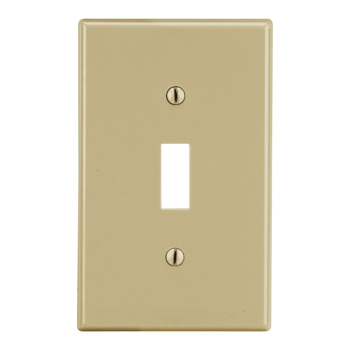 Hubbell PJ1I Wallplate, Mid-Size 1-Gang, Toggle, Ivory ; High-impact, self-extinguishing polycarbonate material ; More Rigid ; Sharp lines and less dimpling ; Smooth satin finish ; Blends into wall with an optimum finish ; Captive screw feature on single-gang version Hubbell PJ1I Wallplate, Mid-Size 1-Gang, Toggle, Ivory ; High-impact, self-extinguishing polycarbonate material ; More Rigid ; Sharp lines and less dimpling ; Smooth satin finish ; Blends into wall with an optimum finish ; Captive screw feature on single-gang version