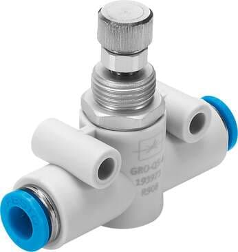 Festo 193972 flow control valve GRO-QS-4 without non-return function Valve function: Throttle function, Pneumatic connection, port 1: QS-4, Pneumatic connection, port 2: QS-4, Adjusting element: Knurled screw, Mounting type: (* Front panel installation, * with throu Festo 193972 flow control valve GRO-QS-4 without non-return function Valve function: Throttle function, Pneumatic connection, port 1: QS-4, Pneumatic connection, port 2: QS-4, Adjusting element: Knurled screw, Mounting type: (* Front panel installation, * with throu