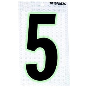 Brady Corp THT-1-423-10 Label; Glow-In-The-Dark/Ultra Reflective Number; Black Color; Glow-in-the-Dark Border/Silver; 5 Depicted Text; 0.3" Nominal Height; 3-1/2" Nominal Length; High Intensity Prismatic Reflective Sheeting/Photoluminescent Material; With Pressure Sensitive Adhe Brady Corp THT-1-423-10 Label; Glow-In-The-Dark/Ultra Reflective Number; Black Color; Glow-in-the-Dark Border/Silver; 5 Depicted Text; 0.3" Nominal Height; 3-1/2" Nominal Length; High Intensity Prismatic Reflective Sheeting/Photoluminescent Material; With Pressure Sensitive Adhe