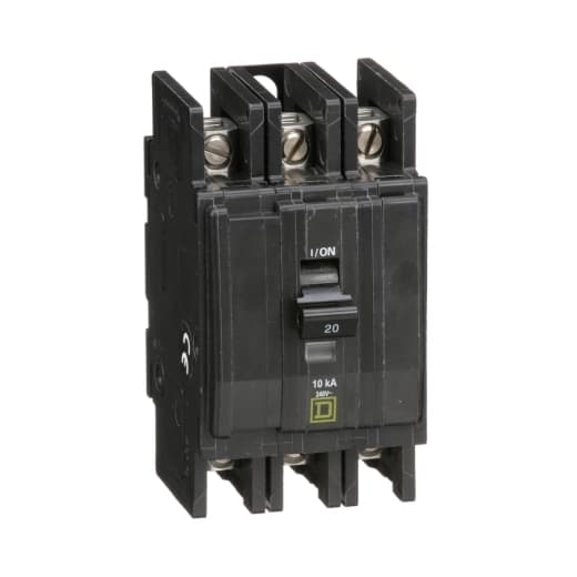 Schneider Electric QOU320 Square D by Schneider Electric QOU320 is a unit-mount Miniature Circuit Breaker (MCB) designed for securing electrical circuits. It features a 3-pole configuration and is capable of handling a rated current of 20A. This MCB is equipped with slotted box lugs connections for both load and line sides, facilitating connections with a cross-section of 14-2AWG for aluminum or copper cables. It operates efficiently with a rated voltage of 120V or 240V AC and 48V DC. The QOU320 offers a short circuit breaking rating of 10kA at 240Vac and 5kA at 48Vdc, ensuring protection against overloads and short circuits. Its terminals are designed as box lugs, supporting secure and reliable connections. Schneider Electric QOU320 Square D by Schneider Electric QOU320 is a unit-mount Miniature Circuit Breaker (MCB) designed for securing electrical circuits. It features a 3-pole configuration and is capable of handling a rated current of 20A. This MCB is equipped with slotted box lugs connections for both load and line sides, facilitating connections with a cross-section of 14-2AWG for aluminum or copper cables. It operates efficiently with a rated voltage of 120V or 240V AC and 48V DC. The QOU320 offers a short circuit breaking rating of 10kA at 240Vac and 5kA at 48Vdc, ensuring protection against overloads and short circuits. Its terminals are designed as box lugs, supporting secure and reliable connections.