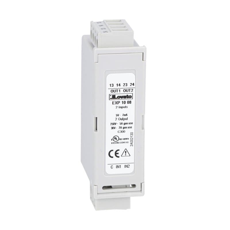 Lovato Electric EXP1008 EXP1008 Lovato - Expansion module EXP series for flush-mount products, 2 opto-isolated digital inputs and 2 relay outputs, rated 5A 250VAC Lovato Electric EXP1008 EXP1008 Lovato - Expansion module EXP series for flush-mount products, 2 opto-isolated digital inputs and 2 relay outputs, rated 5A 250VAC