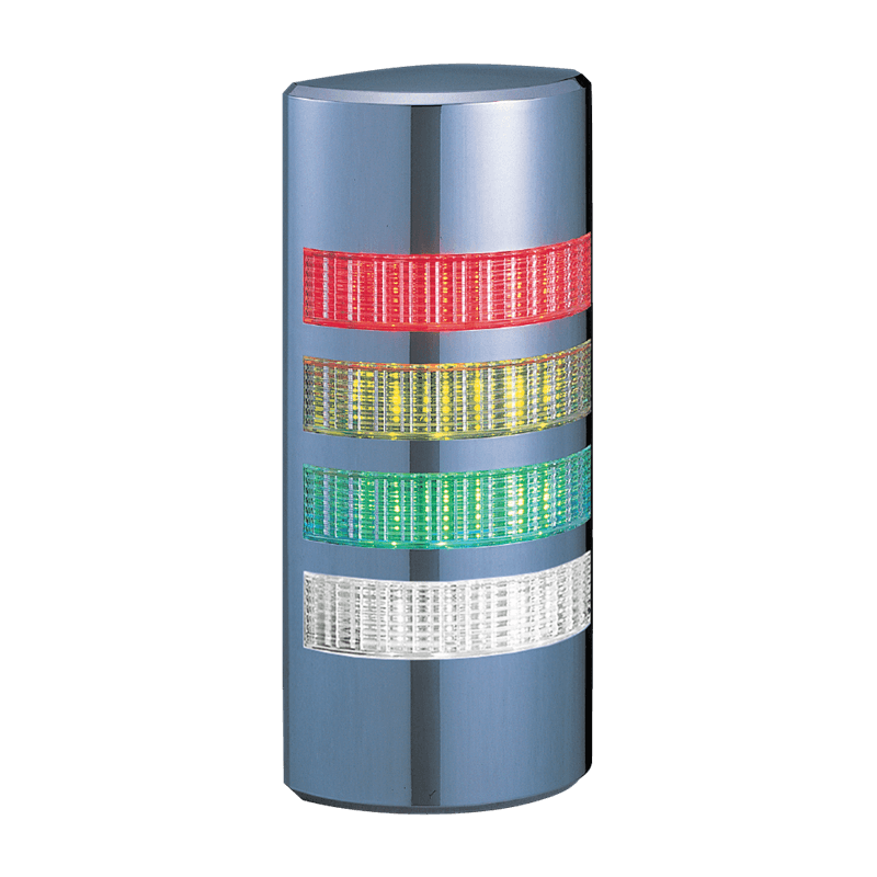Patlite WE-402FB-RYGC 37.5mm, 4-Tier wall mount LED signal tower; Chrome body, LED Colors: Red, Amber, Green, White Patlite WE-402FB-RYGC 37.5mm, 4-Tier wall mount LED signal tower; Chrome body, LED Colors: Red, Amber, Green, White