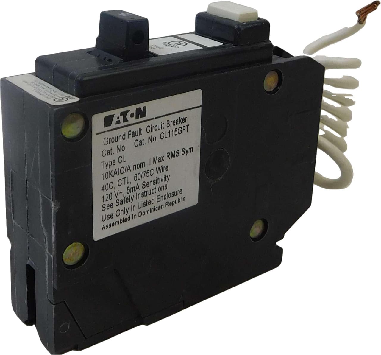 Eaton CL115GFT CL115GFT Eaton - Ground Fault circuit breaker, 15A, 120V/240V, Single-pole, #14-4, One inch breaker, 10 kAIC Eaton CL115GFT CL115GFT Eaton - Ground Fault circuit breaker, 15A, 120V/240V, Single-pole, #14-4, One inch breaker, 10 kAIC