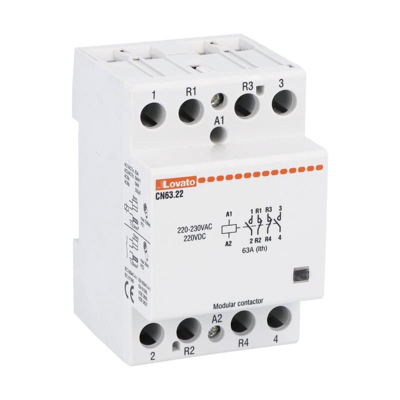 Lovato Electric CN6322220 CN6322220 Lovato - Modular contactor, three-pole or four-pole, 63A AC1, 220...230VAC (2NO+2NC) Lovato Electric CN6322220 CN6322220 Lovato - Modular contactor, three-pole or four-pole, 63A AC1, 220...230VAC (2NO+2NC)