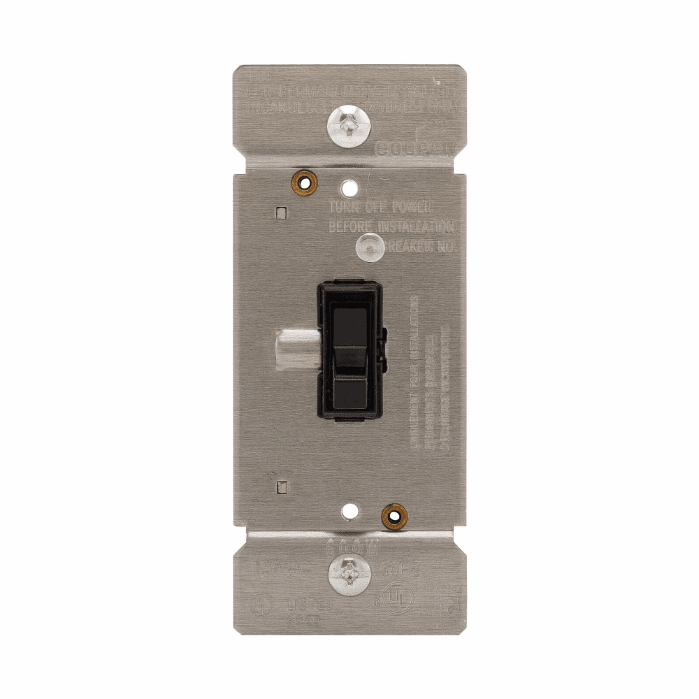 Eaton TI061-BK TI061-BK Eaton - Eaton toggle dimmer, Power Failure Mode, Non-preset, Flush, 120V, Wire leads, Maintained, Black, Indoor, 60 Hz, Incandescent, halogen, 1-pole, 3-way, 1-phase, Polycarbonate, 600W Eaton TI061-BK TI061-BK Eaton - Eaton toggle dimmer, Power Failure Mode, Non-preset, Flush, 120V, Wire leads, Maintained, Black, Indoor, 60 Hz, Incandescent, halogen, 1-pole, 3-way, 1-phase, Polycarbonate, 600W