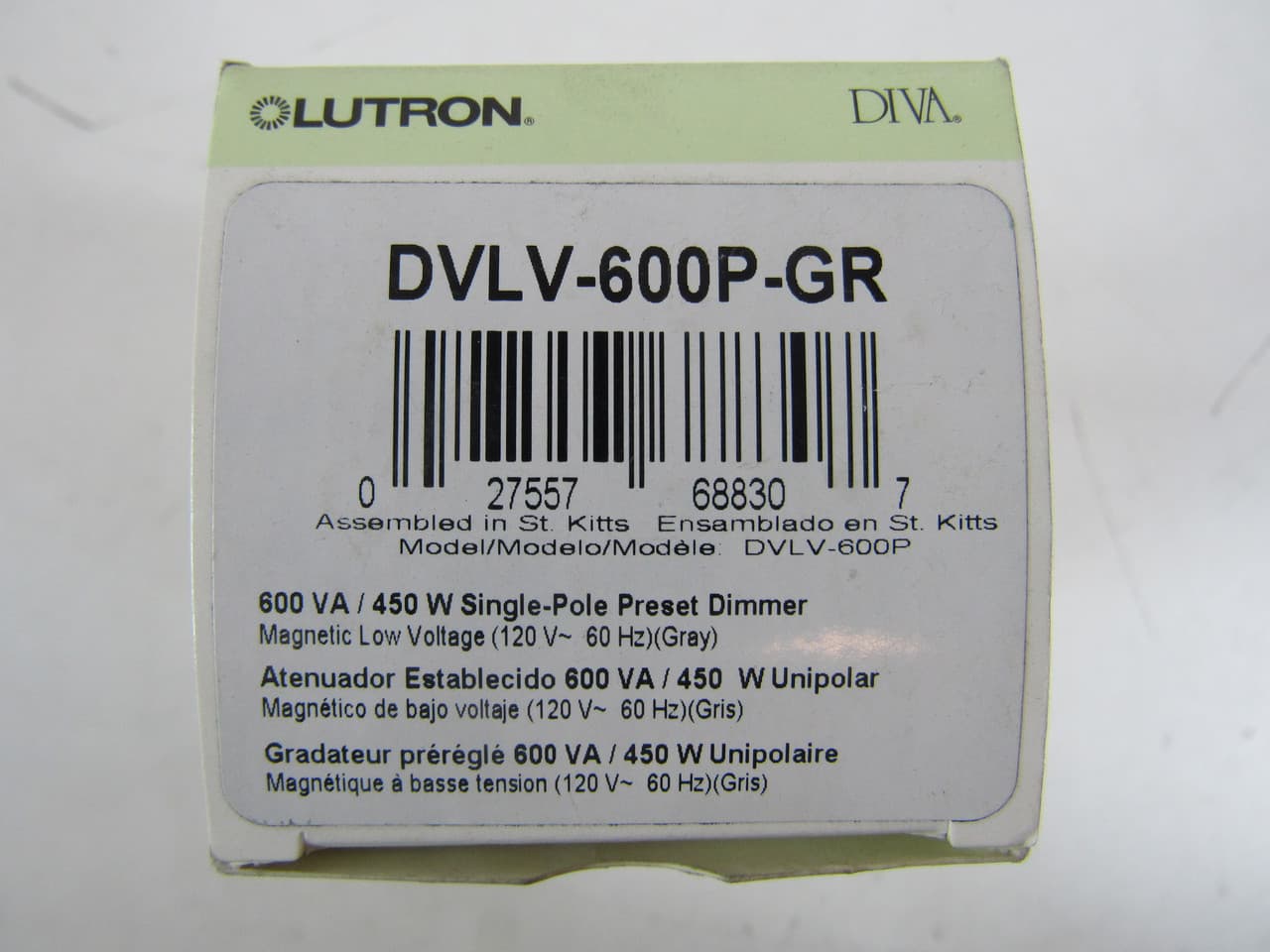 Lutron DVLV-600P-GR 120 VAC 60 Hz, 600 VA Magnetic Low Voltage, Gloss Gray, Large Paddle Switch with Captive Linear Preset Slide, 1-Pole, Wall Mount Lutron DVLV-600P-GR 120 VAC 60 Hz, 600 VA Magnetic Low Voltage, Gloss Gray, Large Paddle Switch with Captive Linear Preset Slide, 1-Pole, Wall Mount
