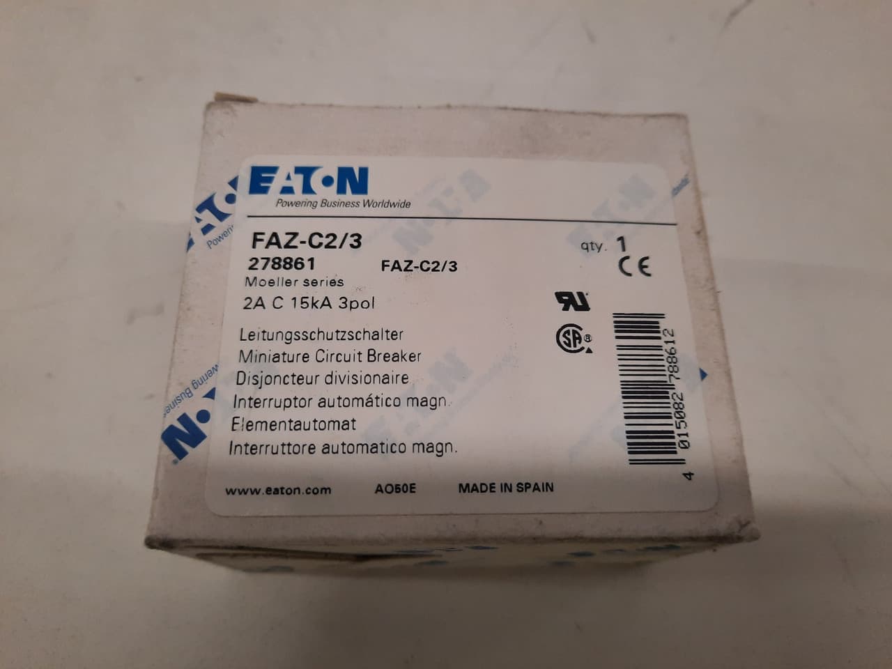 Eaton FAZ-C2/3 Eaton FAZ supplementary protector,UL 1077 Industrial miniature circuit breaker - supplementary protector,Medium levels of inrush current are expected,2 A,15 kAIC,Three-pole,5-10X /n,50-60 Hz,Standard terminals,C Curve Eaton FAZ-C2/3 Eaton FAZ supplementary protector,UL 1077 Industrial miniature circuit breaker - supplementary protector,Medium levels of inrush current are expected,2 A,15 kAIC,Three-pole,5-10X /n,50-60 Hz,Standard terminals,C Curve