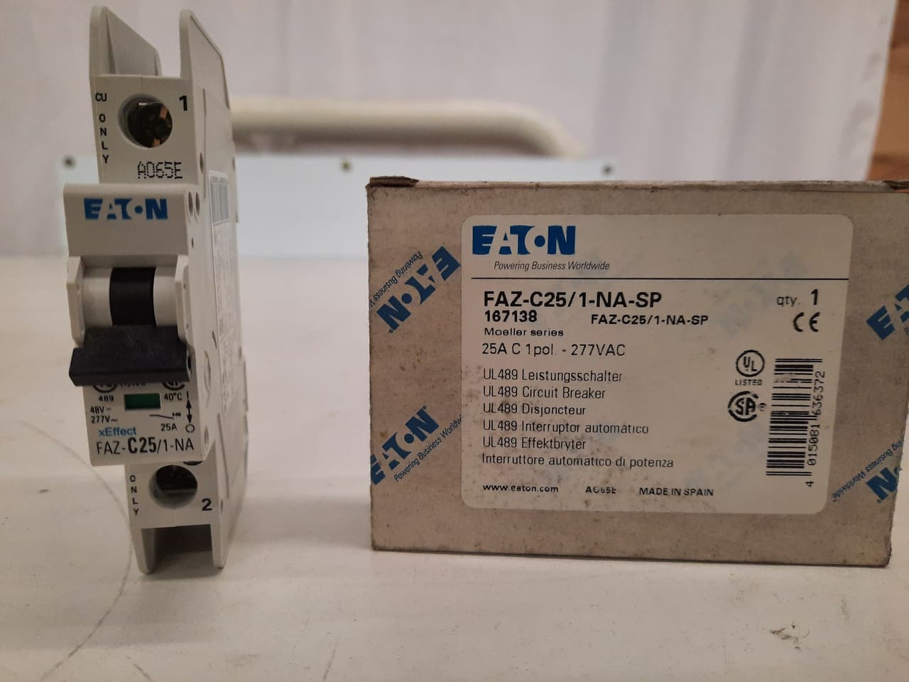 Eaton FAZ-C25/1-NA-SP Eaton FAZ branch protector,UL 489 Industrial miniature circuit breaker - supplementary protector,Single package,Medium levels of inrush current are expected,25 A,15 kAIC,Single-pole,277 V,5-10X /n,Q37,50-60 Hz,Screw terminals,C Curve Eaton FAZ-C25/1-NA-SP Eaton FAZ branch protector,UL 489 Industrial miniature circuit breaker - supplementary protector,Single package,Medium levels of inrush current are expected,25 A,15 kAIC,Single-pole,277 V,5-10X /n,Q37,50-60 Hz,Screw terminals,C Curve