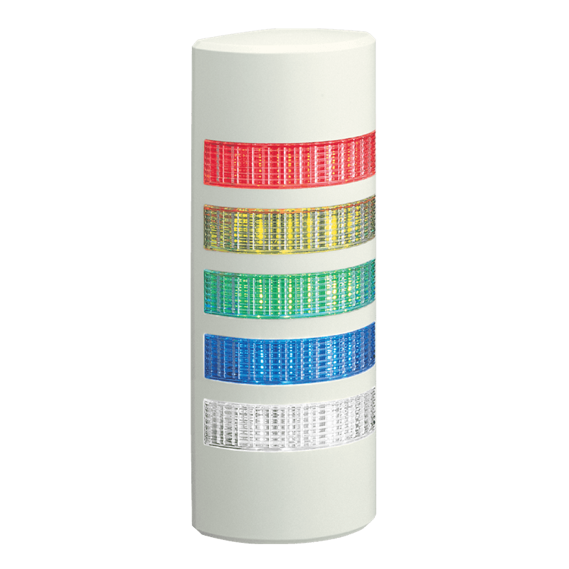 Patlite WEP-502FB-RYGBC 37.5mm Profile, 5-tier Wall-mount Signal Tower with Flashing Light and Buzzer; Off-white body, Red, Amber, Green, Blue, White LED Patlite WEP-502FB-RYGBC 37.5mm Profile, 5-tier Wall-mount Signal Tower with Flashing Light and Buzzer; Off-white body, Red, Amber, Green, Blue, White LED