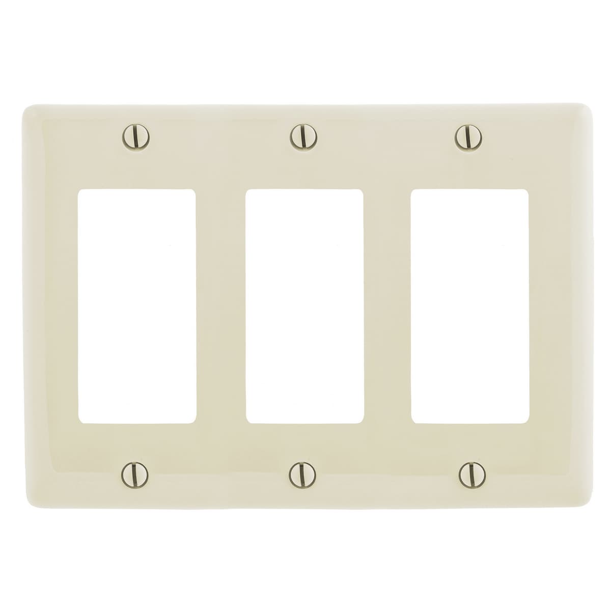 Hubbell NP263LA Wallplates and Box Covers, Wallplate, Nylon, 3-Gang, 3) Decorator, Light Almond ; Reinforcement ribs for extra strength ; Captive screw feature holds mounting screw in place ; High-impact, self-extinguishing nylon material ; Standard Size is 1/8" larger Hubbell NP263LA Wallplates and Box Covers, Wallplate, Nylon, 3-Gang, 3) Decorator, Light Almond ; Reinforcement ribs for extra strength ; Captive screw feature holds mounting screw in place ; High-impact, self-extinguishing nylon material ; Standard Size is 1/8" larger