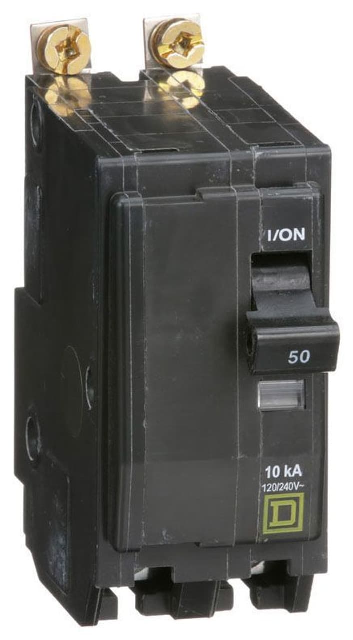 Schneider Electric QOB250 Square D by Schneider Electric QOB250 is a Miniature Circuit Breaker (MCB) designed for bolt-on mounting. It features a rated current of 50A and a bolt-on connection type. This MCB operates at a rated voltage of 48Vdc and 120V/240V AC, accommodating a cross-section of 8-2AWG (1 cable Al/Cu). It is a 2 Pole device with a short circuit breaking rating of 10kA at 240Vac and 5kA at 48Vdc. The QOB250 is equipped with box lugs type of terminals. Schneider Electric QOB250 Square D by Schneider Electric QOB250 is a Miniature Circuit Breaker (MCB) designed for bolt-on mounting. It features a rated current of 50A and a bolt-on connection type. This MCB operates at a rated voltage of 48Vdc and 120V/240V AC, accommodating a cross-section of 8-2AWG (1 cable Al/Cu). It is a 2 Pole device with a short circuit breaking rating of 10kA at 240Vac and 5kA at 48Vdc. The QOB250 is equipped with box lugs type of terminals.