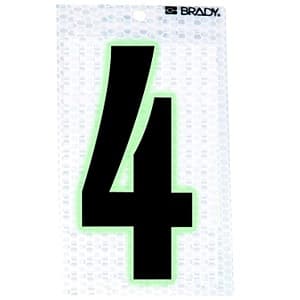 Brady Corp THT-5-423-10 Label; Glow-In-The-Dark/Ultra Reflective Number; Black Color; Glow-in-the-Dark Border/Silver; 4 Depicted Text; 0.3" Nominal Height; 3-1/2" Nominal Length; High Intensity Prismatic Reflective Sheeting/Photoluminescent Material; With Pressure Sensitive Adhe Brady Corp THT-5-423-10 Label; Glow-In-The-Dark/Ultra Reflective Number; Black Color; Glow-in-the-Dark Border/Silver; 4 Depicted Text; 0.3" Nominal Height; 3-1/2" Nominal Length; High Intensity Prismatic Reflective Sheeting/Photoluminescent Material; With Pressure Sensitive Adhe