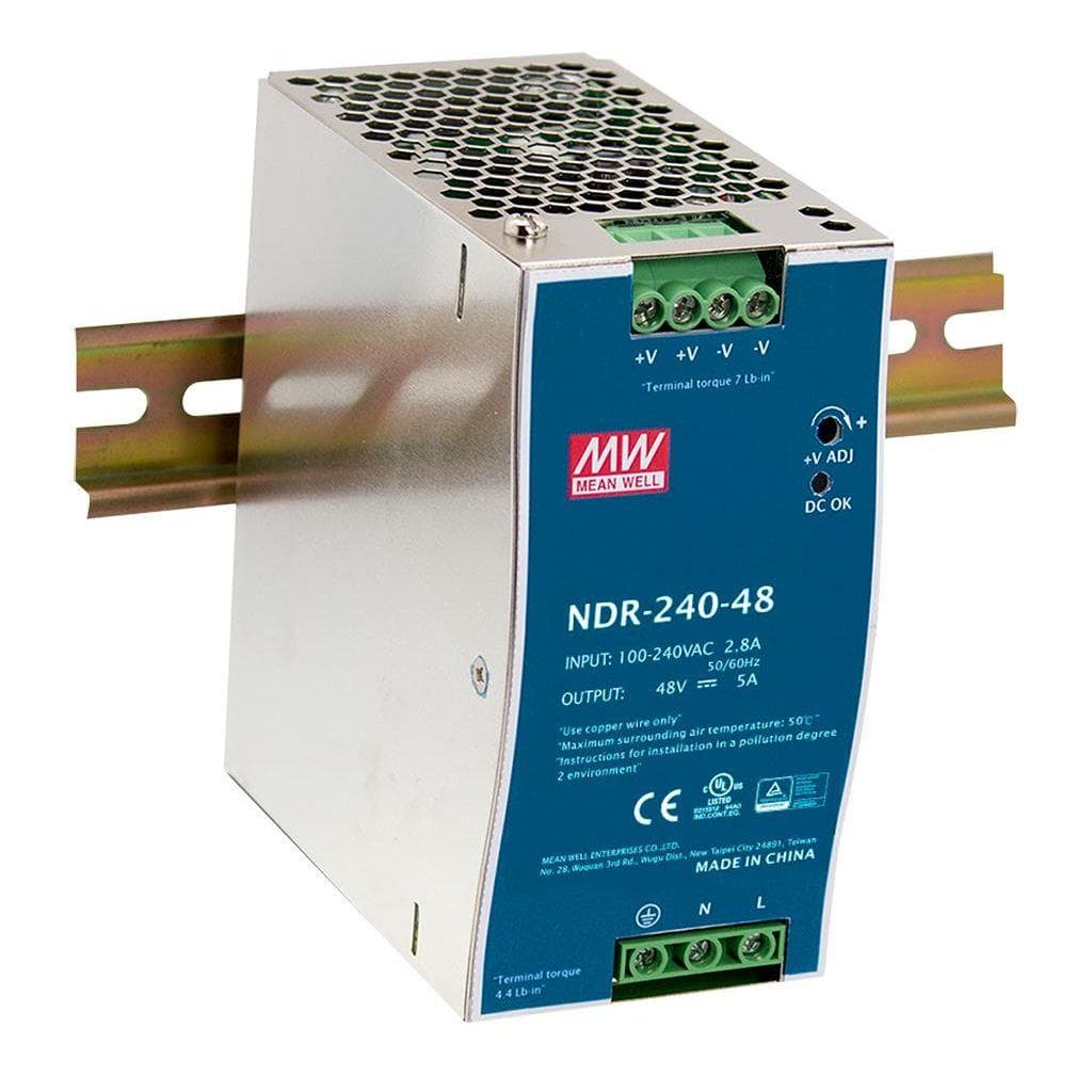 MEAN WELL NDR-240-48 AC-DC Single output Industrial DIN rail power supply; Output 48Vdc at 5A; metal case MEAN WELL NDR-240-48 AC-DC Single output Industrial DIN rail power supply; Output 48Vdc at 5A; metal case