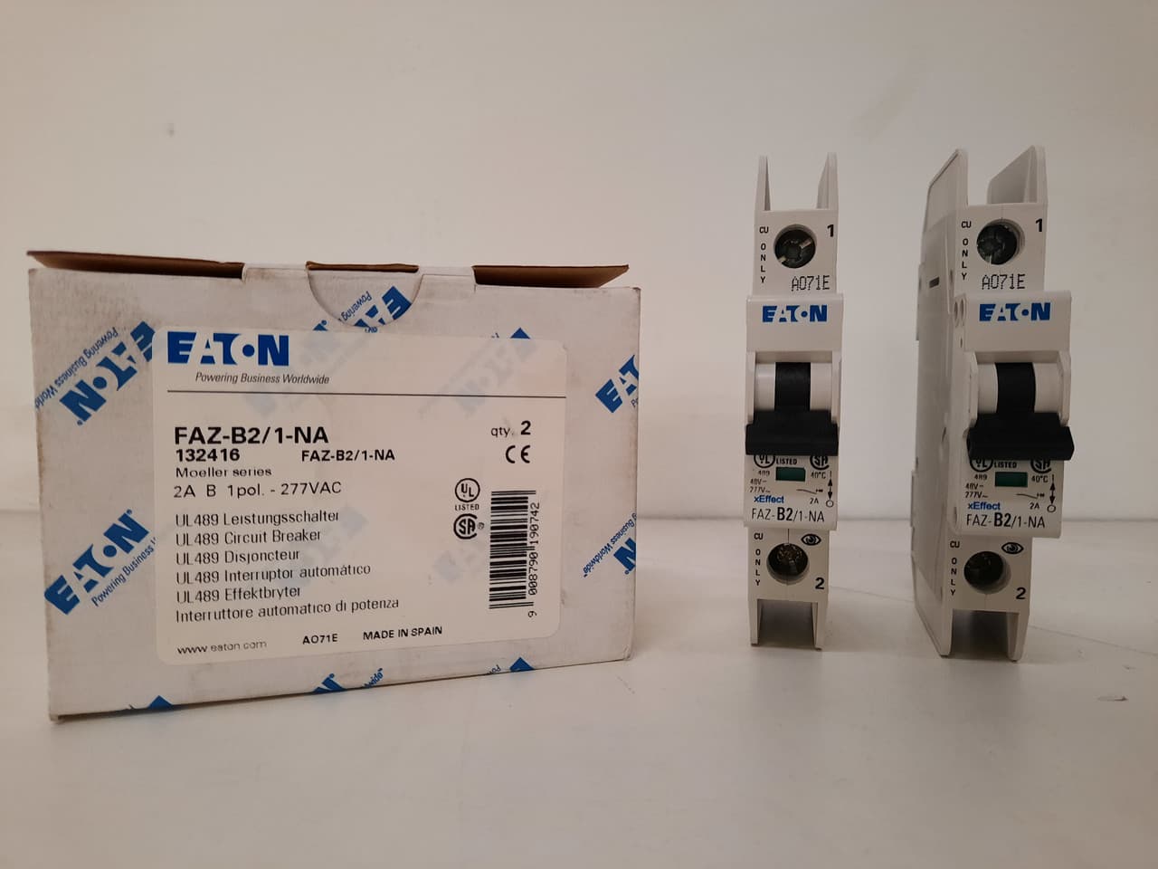 Eaton FAZ-B2/1-NA 277/480 VAC 50/60 Hz, 2 A, 1-Pole, 10/14 kA, 3 to 5 x Rated Current, Screw Terminal, DIN Rail Mount, Standard Packaging, B-Curve, Current Limiting, Thermal Magnetic Eaton FAZ-B2/1-NA 277/480 VAC 50/60 Hz, 2 A, 1-Pole, 10/14 kA, 3 to 5 x Rated Current, Screw Terminal, DIN Rail Mount, Standard Packaging, B-Curve, Current Limiting, Thermal Magnetic
