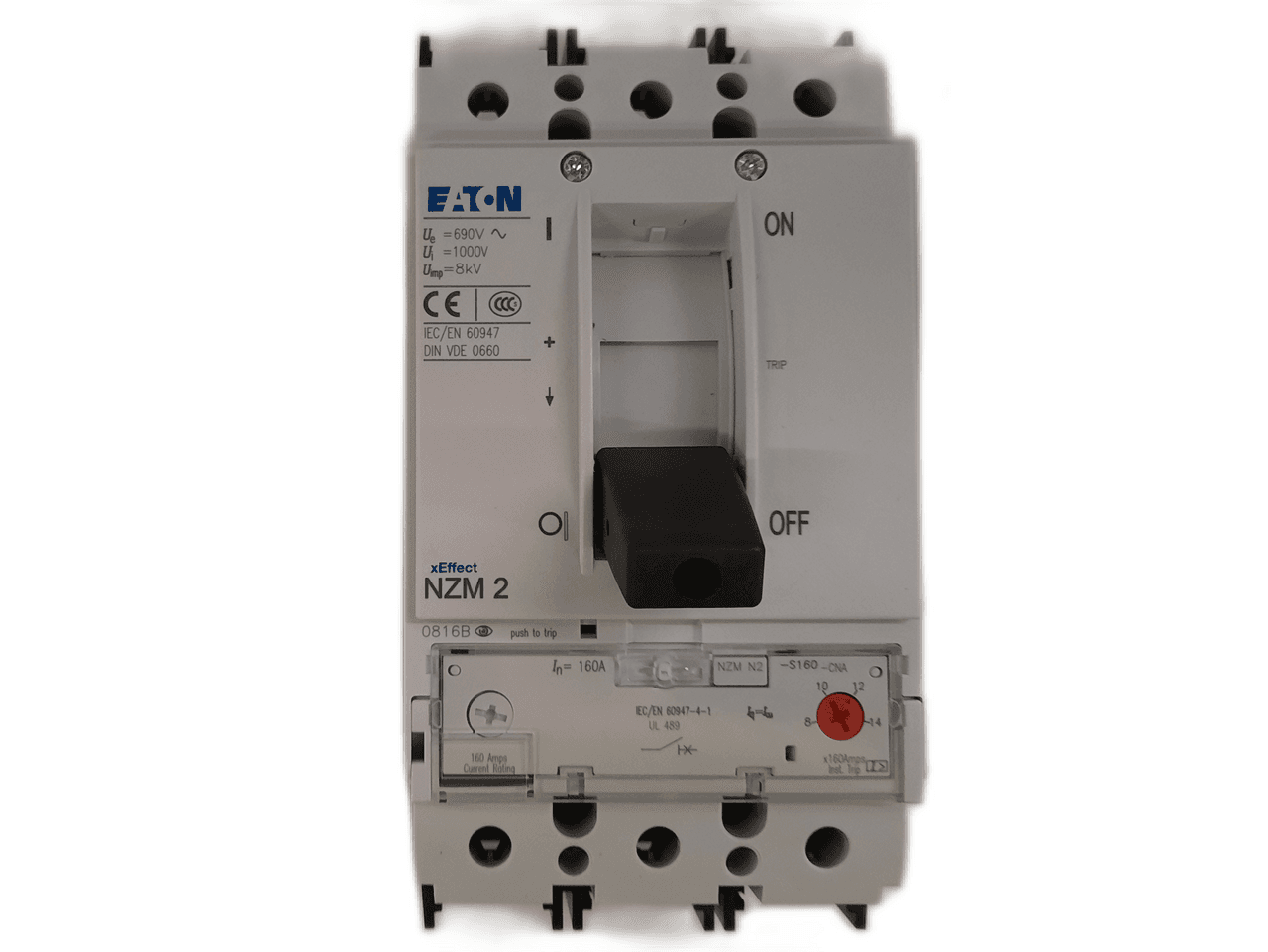 Eaton NZMN2-S160-CNA NZMN2-S160-CNA Eaton - Eaton Series NZM motor protection circuit breaker, NZM2-frame, NZMN2, Magnetic only trip, 640-1120A delayed, Three-pole, 80A, 690 Vac, 750 Vdc, 50 kAIC, Motor protection without overload release, Screw, 22 kW at 230 Vac, 45 kW at 400 Vac Eaton NZMN2-S160-CNA NZMN2-S160-CNA Eaton - Eaton Series NZM motor protection circuit breaker, NZM2-frame, NZMN2, Magnetic only trip, 640-1120A delayed, Three-pole, 80A, 690 Vac, 750 Vdc, 50 kAIC, Motor protection without overload release, Screw, 22 kW at 230 Vac, 45 kW at 400 Vac