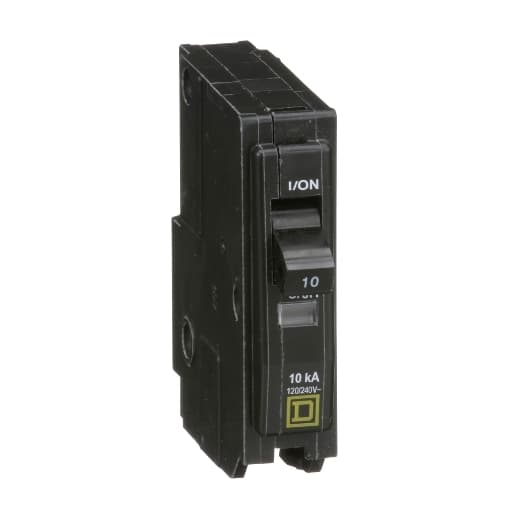 Schneider Electric QO110 Square D by Schneider Electric QO110 is a Miniature Circuit Breaker (MCB) designed for plug-in mounting. It features a rated current of 10A and accommodates a plug-in connection type. This MCB is suitable for use with a voltage rating of 48Vdc and 120/240Vac, supporting a cross-section of 14-8AWG for 1 aluminum or copper cable. It is a single-pole device with a short circuit breaking rating of 10kA at 240Vac and 5kA at 48Vdc. The QO110 is equipped with press plate type terminals. Schneider Electric QO110 Square D by Schneider Electric QO110 is a Miniature Circuit Breaker (MCB) designed for plug-in mounting. It features a rated current of 10A and accommodates a plug-in connection type. This MCB is suitable for use with a voltage rating of 48Vdc and 120/240Vac, supporting a cross-section of 14-8AWG for 1 aluminum or copper cable. It is a single-pole device with a short circuit breaking rating of 10kA at 240Vac and 5kA at 48Vdc. The QO110 is equipped with press plate type terminals.