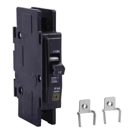 Schneider Electric QOUR1103100 Square D by Schneider Electric QOUR1103100 is a miniature circuit breaker (MCB) designed for unit mount installation. It features a rated current of 10A and accommodates slotted box lugs connections on both the load and line sides. This MCB is compatible with a cross-section of 14-2AWG (1 cable Al/Cu) and is equipped with a single pole. It has a rated voltage of 48Vdc for DC applications and 120V to 240V for AC applications. The short circuit breaking rating is specified at 10kA for 240Vac and 5kA for 277Vac, with box lugs as the type of terminals. Schneider Electric QOUR1103100 Square D by Schneider Electric QOUR1103100 is a miniature circuit breaker (MCB) designed for unit mount installation. It features a rated current of 10A and accommodates slotted box lugs connections on both the load and line sides. This MCB is compatible with a cross-section of 14-2AWG (1 cable Al/Cu) and is equipped with a single pole. It has a rated voltage of 48Vdc for DC applications and 120V to 240V for AC applications. The short circuit breaking rating is specified at 10kA for 240Vac and 5kA for 277Vac, with box lugs as the type of terminals.