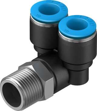 Festo 153179 push-in Y-fitting QSYL-3/8-10 360° orientable, male thread with external hexagon. Size: Standard, Nominal size: 9,2 mm, Type of seal on screw-in stud: coating, Assembly position: Any, Container size: 1 Festo 153179 push-in Y-fitting QSYL-3/8-10 360° orientable, male thread with external hexagon. Size: Standard, Nominal size: 9,2 mm, Type of seal on screw-in stud: coating, Assembly position: Any, Container size: 1