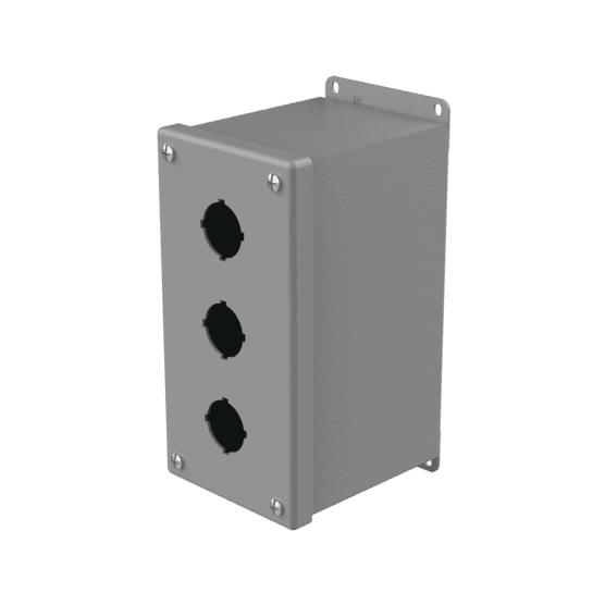 Hoffman E3PBX Extra-Deep Pushbutton Enclosures, Type 12, 3PB x 30.5mm, Gray, Steel Hoffman E3PBX Extra-Deep Pushbutton Enclosures, Type 12, 3PB x 30.5mm, Gray, Steel